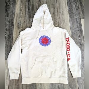 Coachella Indio CA White Graphic Hoodie with Sun Emblem